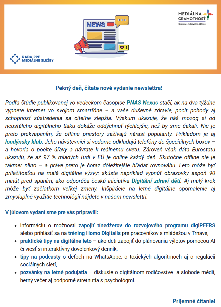 Tridsiaty prvý prehľad aktivít a inšpirácií z oblasti mediálnej gramotnosti